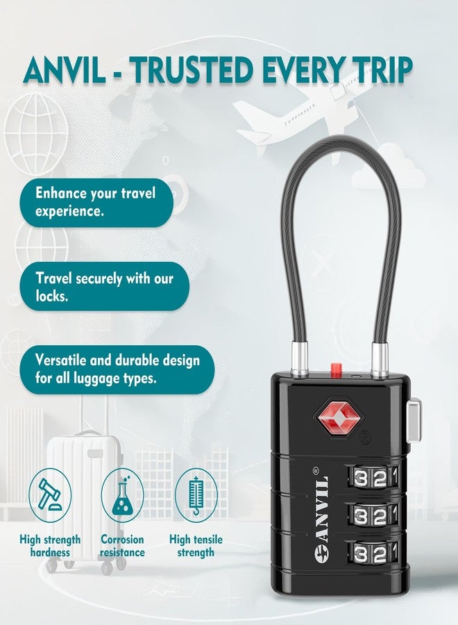 ANVIL TSA Approved Luggage Locks - High Security TSA008 Combination Travel Locks with Inspection Indicator for Suitcases and Backpacks. (2, Black) - Image 4